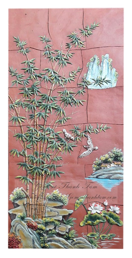 Bán tranh gốm sứ Bát Tràng cây tùng chất lượng giá rẻ đẹp mắt, tranh gốm cảnh cây trúc mùa hạ