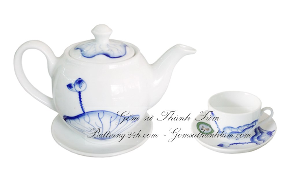 bộ ấm trà bát tràng giá rẻ, bộ ấm trà sứ trắng quà tặng in logo cao cấp