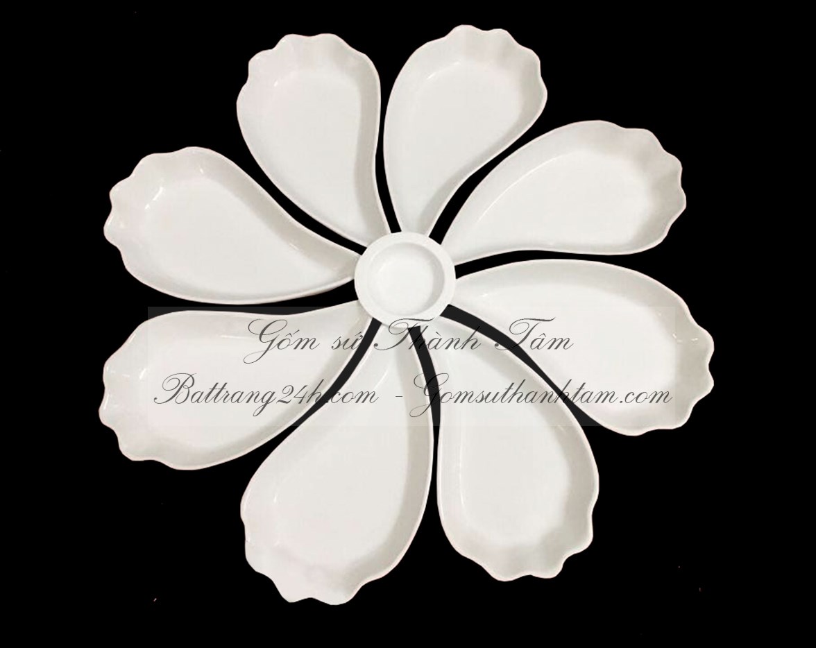 Mua bộ bát đĩa gốm sứ Bát Tràng hoa men trắng tinh cao cấp, bộ bát đĩa gốm sứ chất lượng giá rẻ bền đẹp bát đĩa in ấn logo nhà hàng khách sạn sang trọng