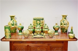 Bộ đồ thờ cúng men xanh ngọc lục bảo hàng nghệ nhân gốm Bát Tràng cao cấp