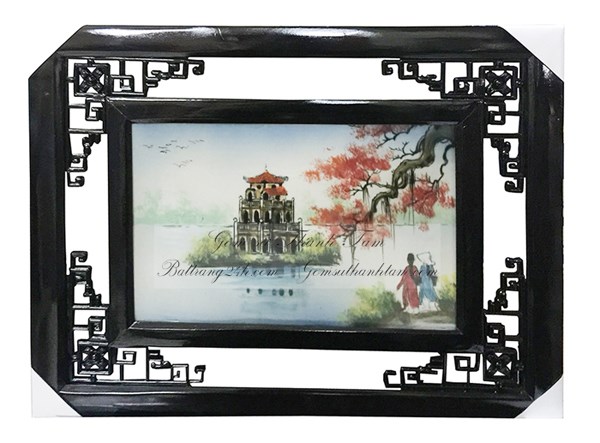 Bán tranh đĩa gốm sứ Bát Tràng đẹp cảnh tháp rùa hồ Gươm, tranh gốm sứ cao cấp nghệ thuật