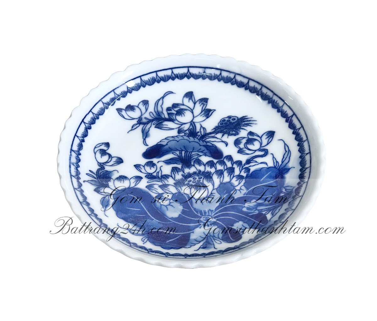 Đĩa đựng trầu cau gốm sứ Bát Tràng chất lượng vẽ hoa sen màu men xanh, đĩa đựng trầu cau hàng chất lượng