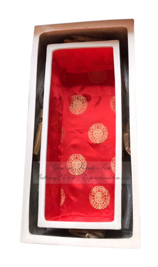 Quách tiểu sành sứ lót lụa đỏ hàng chuẩn gốm sứ Bát Tràng có bảo hành cải táng chôn cất
