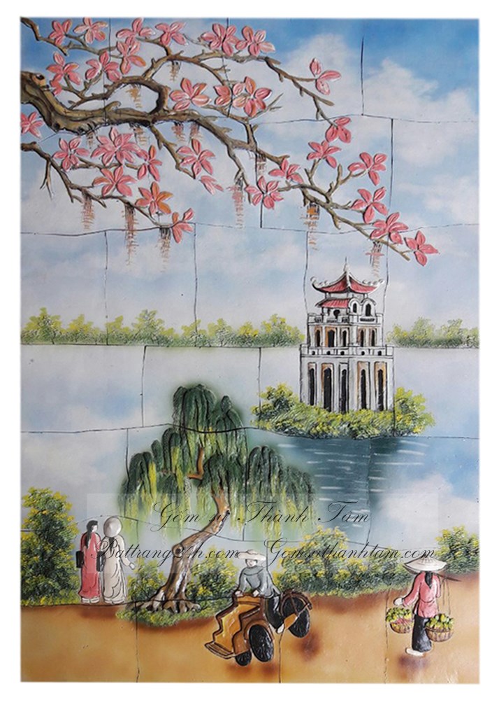 Tranh Sơn Dầu Phong Cảnh Hồ Gươm Vẽ Kiểu Hiện Đại