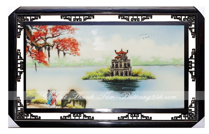 Tranh sứ phong cảnh Hà Nội, tranh sứ quà tặng hồ gươm đẹp