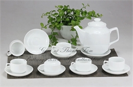 Bộ ấm trà trắng cao cấp in logo sắc nét, giá rẻ gốm Bát Tràng chất lượng