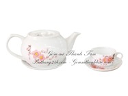 Bộ ấm trà trắng in logo 011